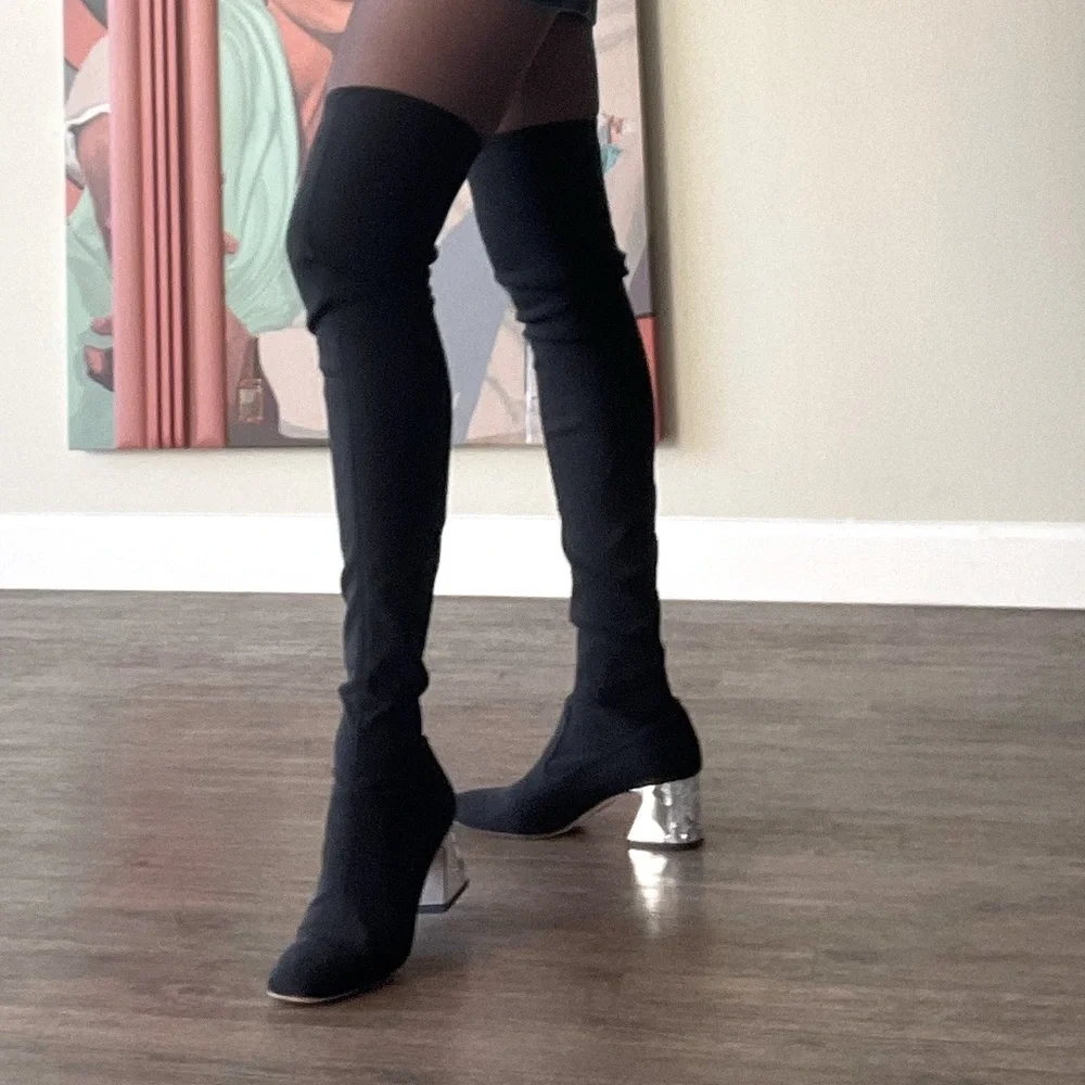 Alberta Ferretti over the knee high boots black 39 US 9 $1,350 chic Italy